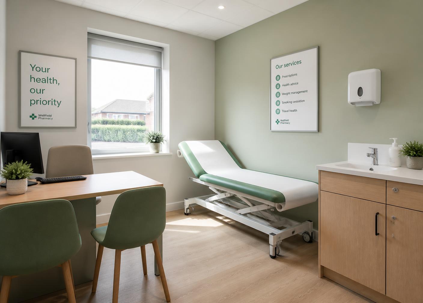 A bright pharmacy consultation room ready to book